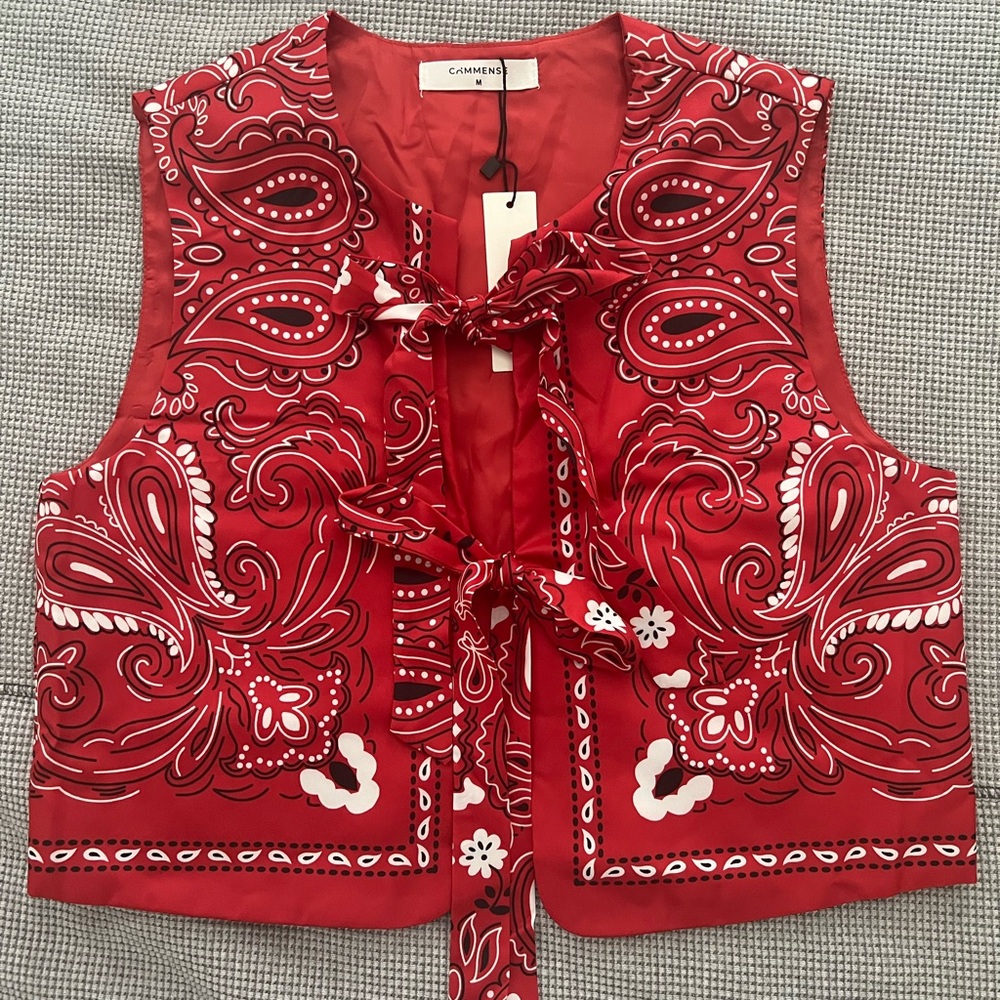 Commense Red Tie Front Blouse